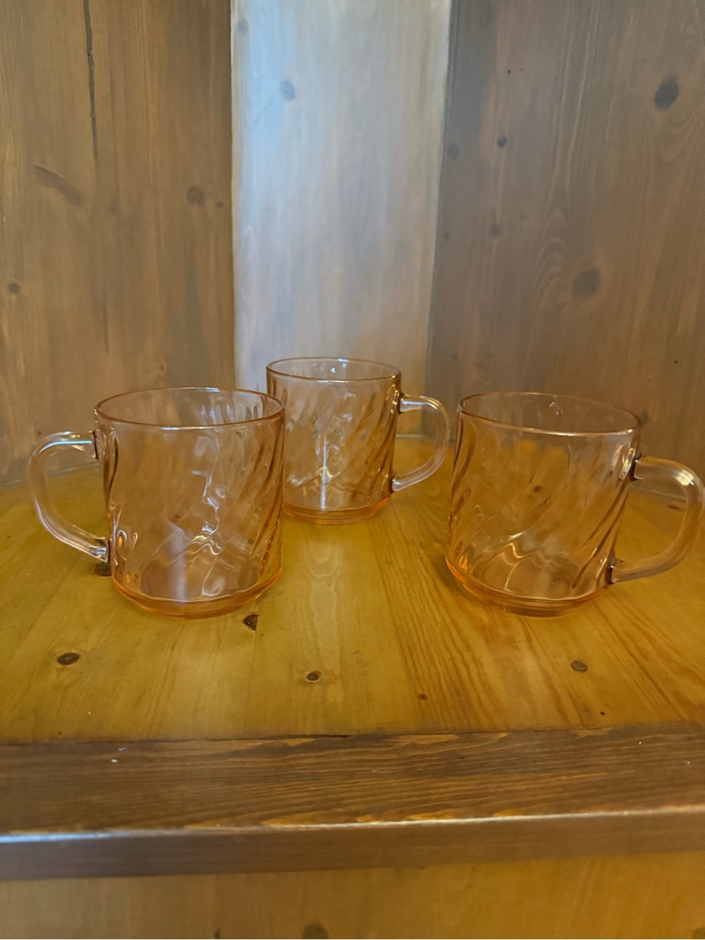 Vintage  "Arcoroc France Rosaline" Pink Swirl Glass Coffee Mugs - Set of 3